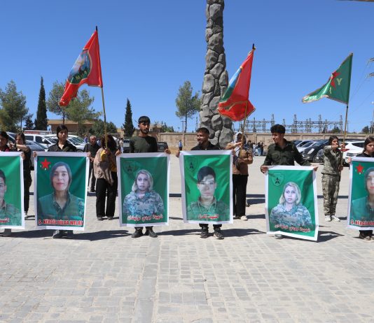 A Funeral Ceremony for Three Heroes Held at Martyr Dicle Cemetery in Kobanê